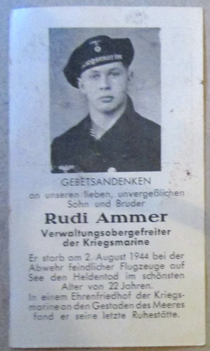 Kriegsmarine death card 1944