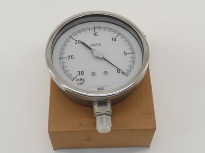 WAL Pressure Gauge 4.5'' Face Dial -30inHg-0 PSI 1/4 NPT Bottom Connection - N...