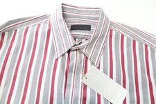 RICHMOND Men's Grey Red Stripe Cotton Shirt 48 Long Sleeve Button-Up 