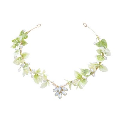 Green Leaf Forehead Drop Headpiece Jewelry For Forest Bride Outdoor Event