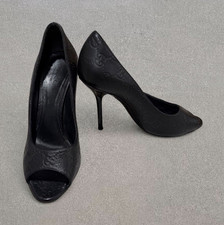 Vintage Gucci Black Leather Peep Toe Slip-On Pumps 2008-2013 Women's US 7