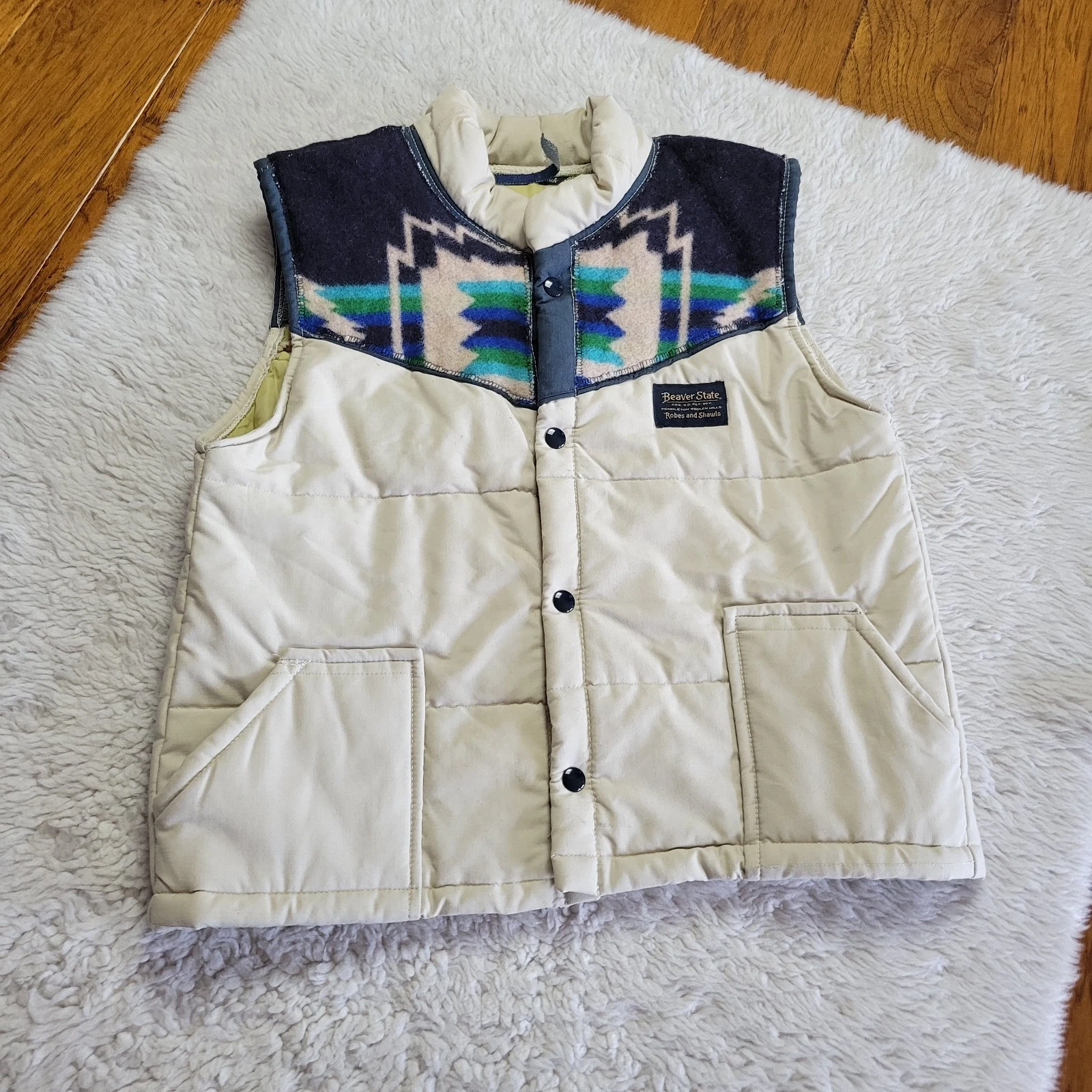 Vintage Handmade Pendleton Vest Tan Aztec Print Rounder Snaps READ