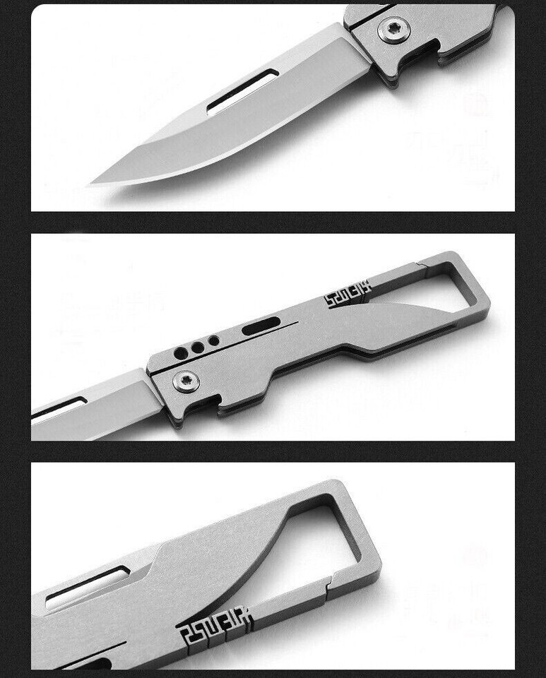 Titanium Knife Belt Pocket EDC Cutter Tool Carabiner Survival Folding
