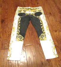 White Jean w/black  gold 97 Cotton 3 Spandex Size 40 Mexican Parties Wedding