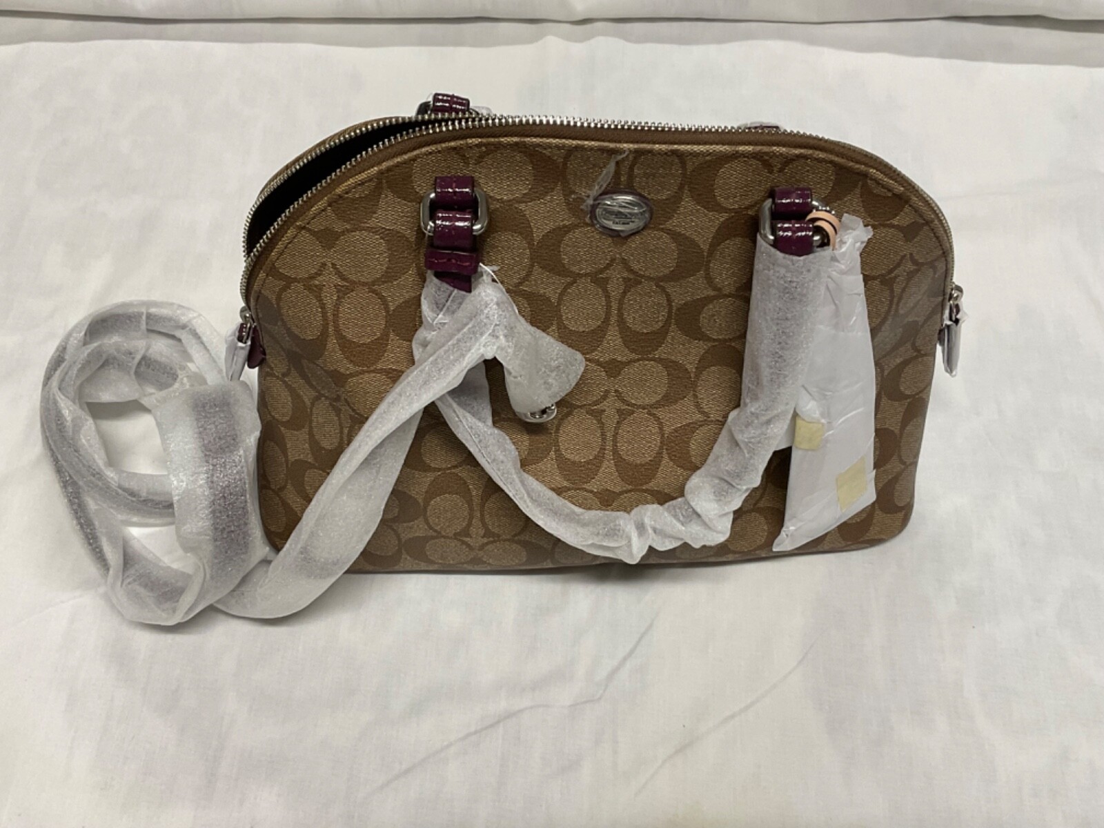 Coach Peyton Cora Tan Signature Satchel Bag for Every Occasion
