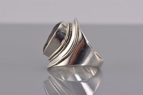 PTI Sterling Silver Pear Cut Smoky Quartz Statemet Band Ring 925 Sz: 4 - Picture 5 of 7
