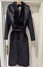 Object Faux Fur Collar Black Coat Size Eur 42 / Uk 12-14