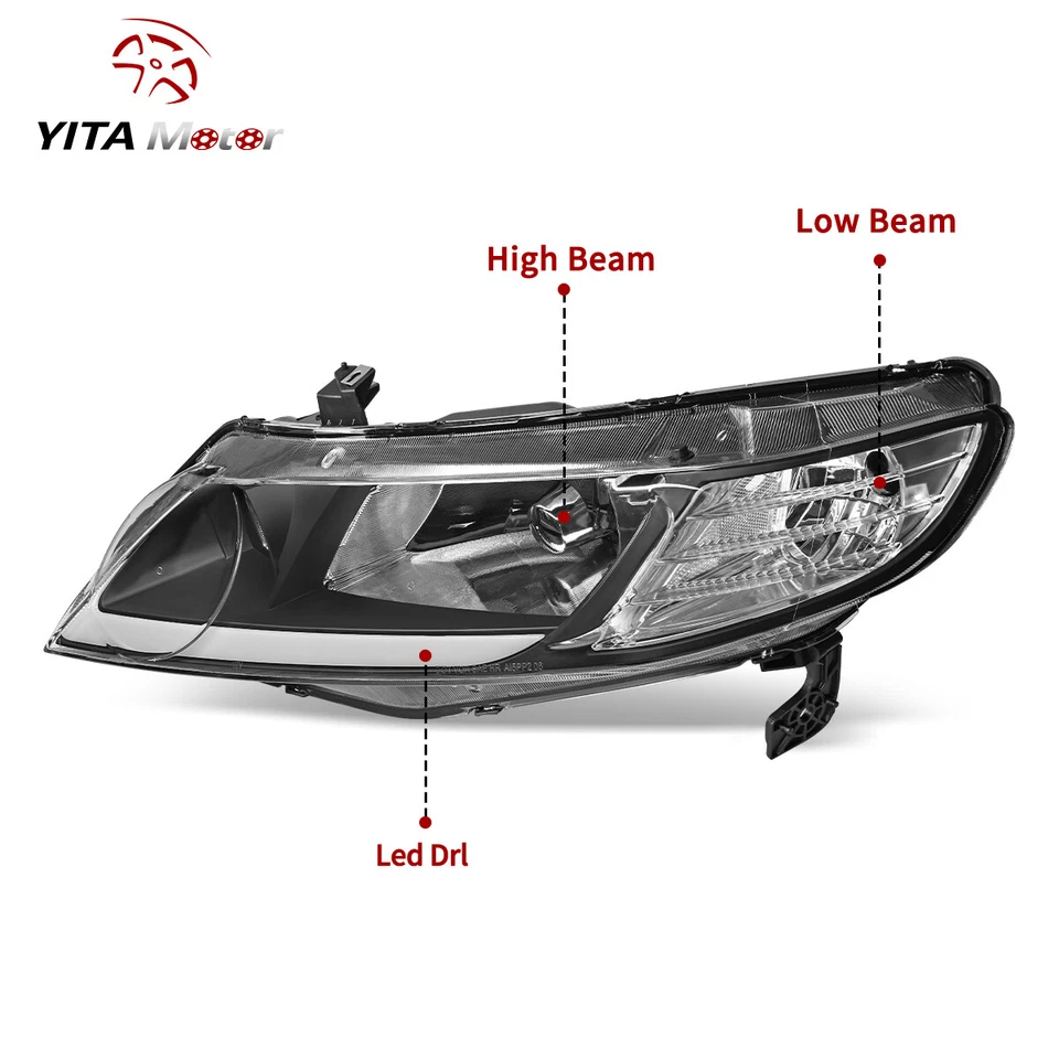 LED DRL HeadlightsFor 2006-2011 Honda Civic FA Sedan 4DR Headlamps Pair Lamps - Image 3 of 4