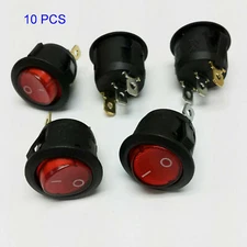 10x SPST Red Neon Light On/Off Round Rocker Switch 6A/250V 10A/125V AC