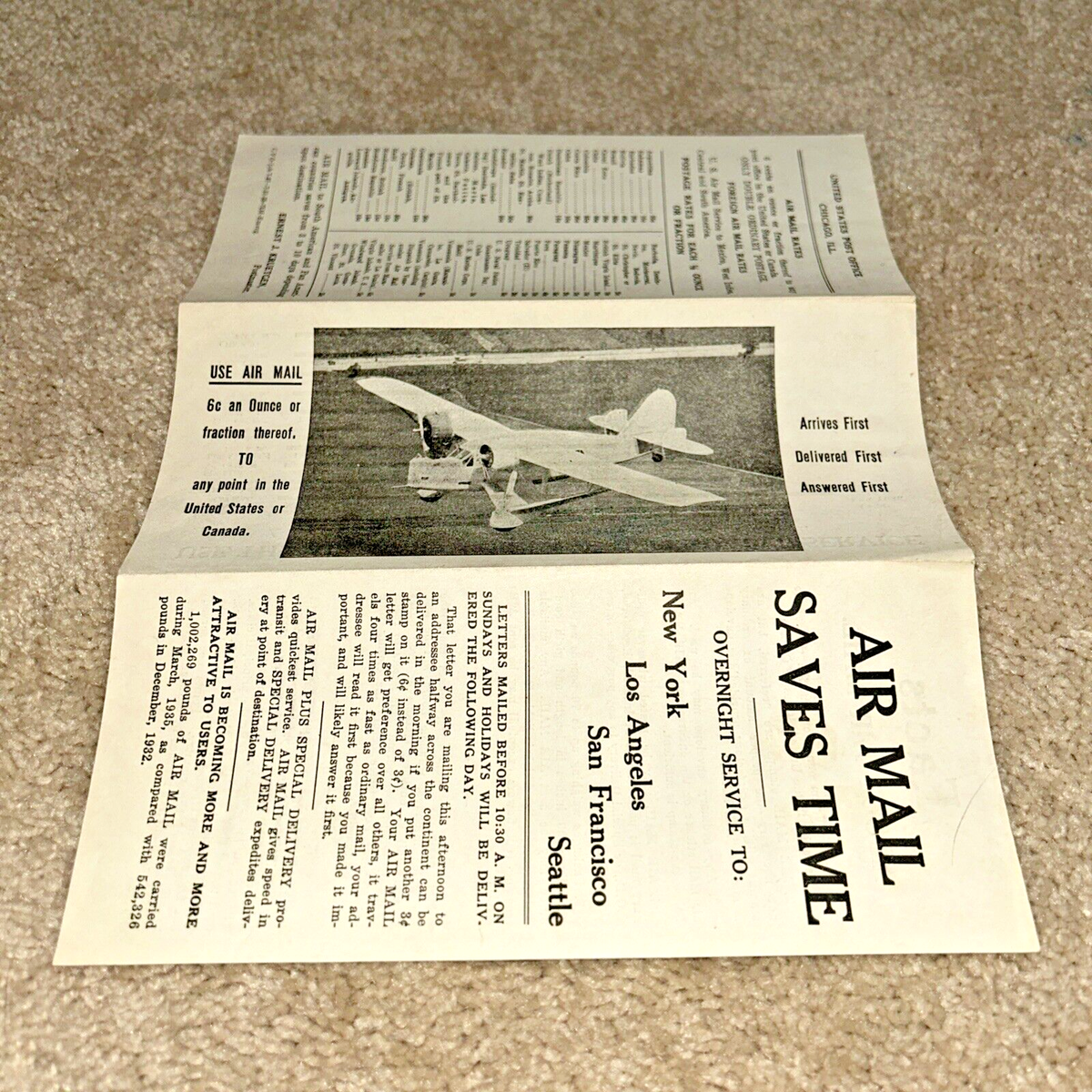 1935 AIR MAIL SAVES TIME ERNEST KRUETGEN Chicago Postmaster