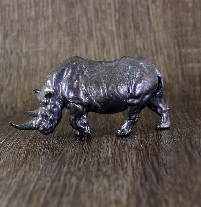 Black Brass Rhino Figurine Small Animal Statue Office Home Decoration Toy Gifts