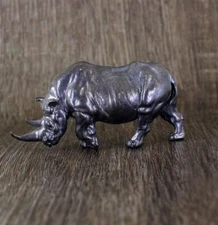 Black Brass Rhino Figurine Small Animal Statue Office Home Decoration Toy Gifts