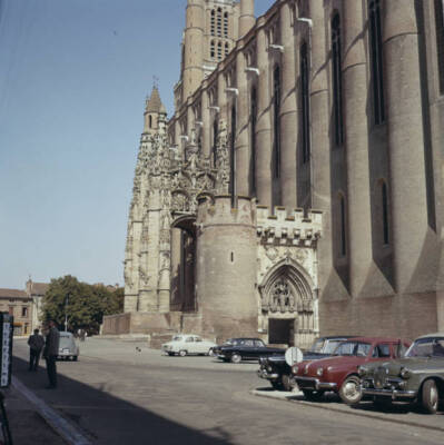 Albi Cathedral Cars parked outside the entrance to the Cathedral B- 1960 Photo