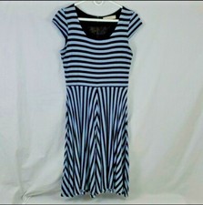 Ann Taylor LOFT Rayon Stretch Blue Gray Black Striped Casual Dress Womens Small