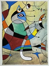 Joan Miró (Handmade) Drawing On old Paper Signed & Stamped Mixed Media, Vtg Art