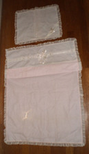 Vintage Julius Berger infant girls pillow cover and throw, pink/lace trim
