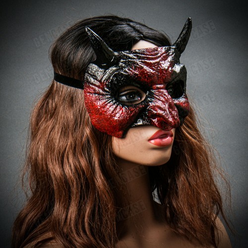 Bloody Red Devil Black Horn Demon Animal Women Halloween Mystical Party Eye Mask - Picture 7 of 8