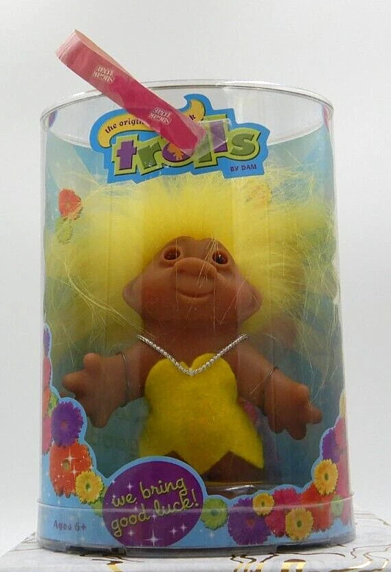 Girl in Yellow Felt Outfit- 5" DAM Troll Doll - NEW IN CONTAINER - 2005 - Image 2 of 4