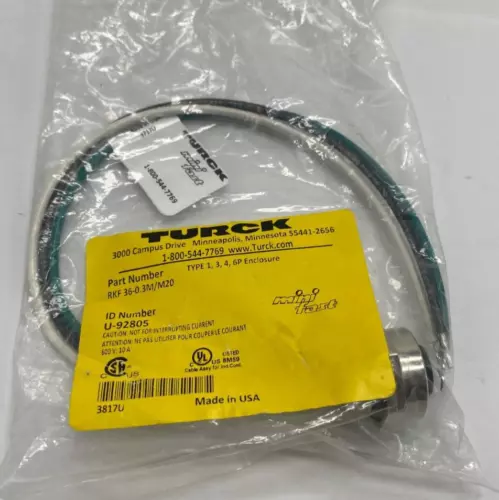 Turck cable RKF36-0.3M/M20 cable 3 pin 7/8”-16UN Mini-Fast receptacle ID U-92805