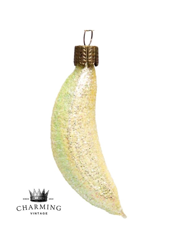 Vintage Inge Glittered Germany Glass "Banana" Christmas Ornament