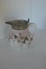 Vintage Syrup Dispenser Pitcher Milk Glass Pink  Flower #5 Box1
