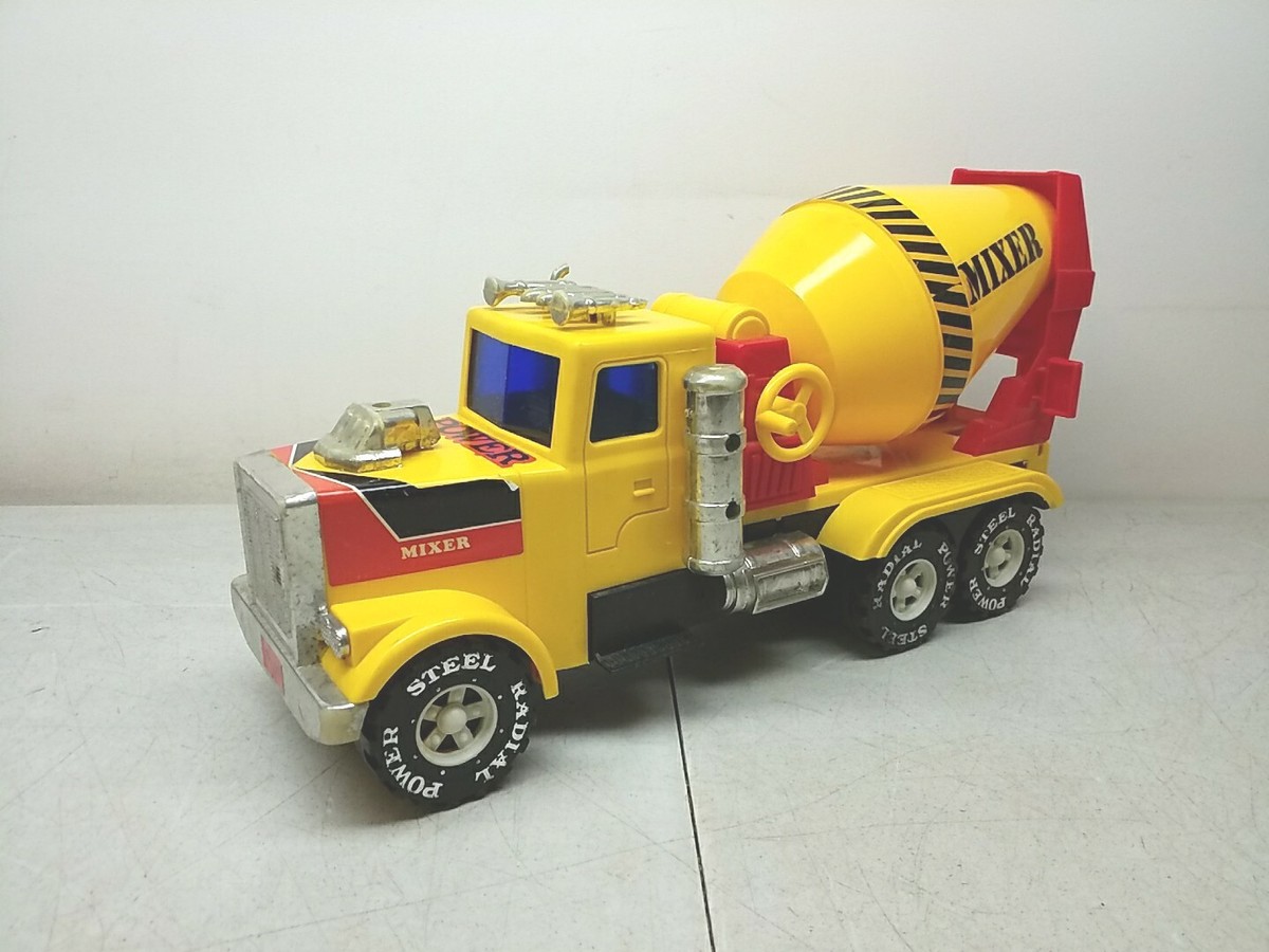 Yellow Plastic Power Cement Mixer Truck Remote Controlled Vintage