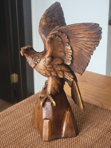 VTG Carved Wood-Look Majestic AMERICAN EAGLE SCULPTURE Patriotic Folk Art LARGE