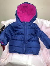 Carter's Blue Puffer Coat Jacket w Attached Hood 18 Month Pink Fleece Lined Zip