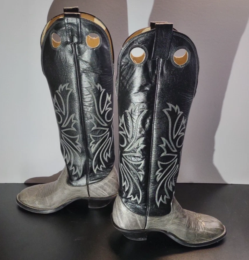 Botas caubói vintage Nocona feminina tamanho 4.5 C drover preto cinza rodeio faroeste - Imagem 4 de 4