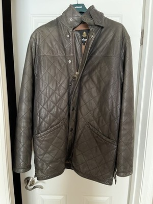 Vintage Barbour Leather Quilted Coat Barn Jacket Parka Dark Brown