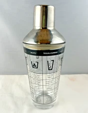 Clear Glass & Stainless Steel Cocktail Shaker W/ Cocktail Recipes on Side