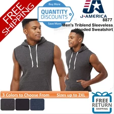 🔥 J. America Men's Triblend Sleeveless Hooded Sweatshirt Up To 2XL 8877