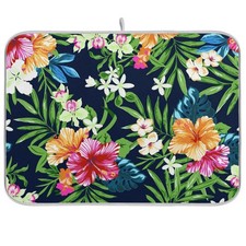 Colorful Tropical Flowers Dish Drying Mat Microfiber Drainer 16x18 Inch