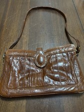 Eel Skin Leather Purse Brown Shoulder Bag Vintage 12 By 7