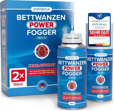 Patronus Bettwanzen Power Fogger 2x150ml   Sofortwirkung, Für Verstecke, Deutsch