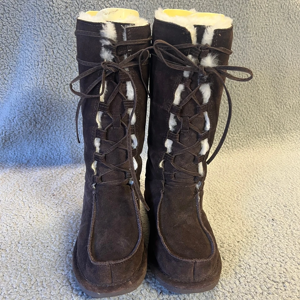 BEARPAW Botas Mujer 7 Marrón Gamuza Con Cordones Sherling Forradas Altas Invierno Acogedoras Foto 2 de 4