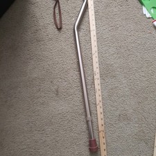 Adjustable Height Silver Tone Walking Cane with Brown Rubber Tip and Wrist Strap