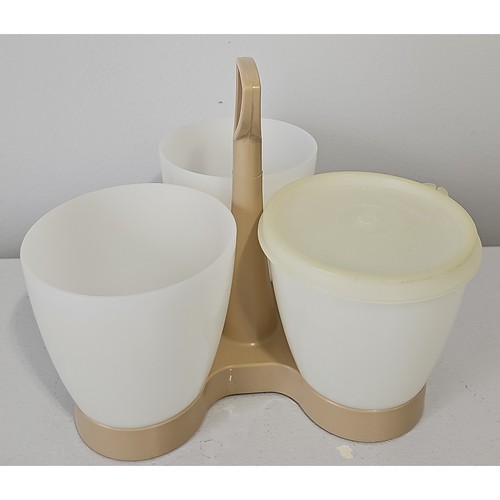 Tupperware Condiment Caddy 757-4 Trio Server 758 w Lid Made USA Almond