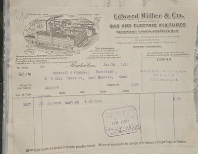 Rare Billhead 1912 Edward Miller Gas Electric Meriden Connecticut CT & New York 