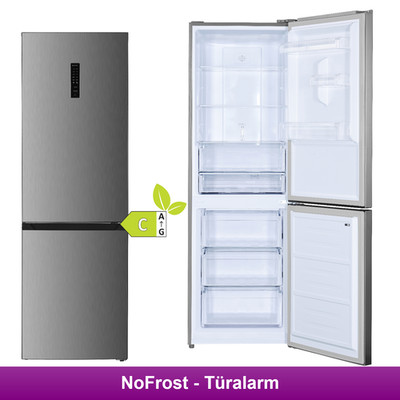 Kühl-Gefrierkombination Inox NoFrost 323L Nutzinhalt LED C Freistehend Touch 