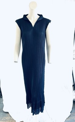 Vintage Issey Miyake Pleats Please 1990s Blue  Laser Cut Long Maxi Dress