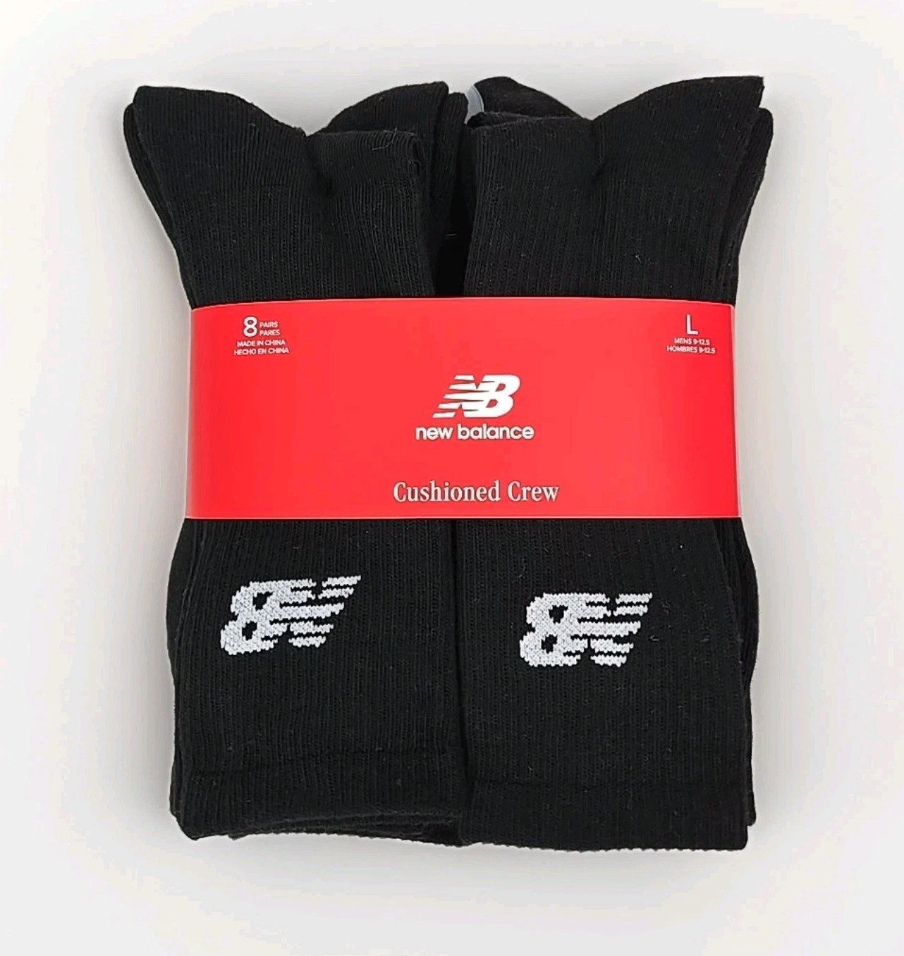 New Balance Active Cushioned Crew Socks Black 8 PACK Men's Size Large 9-12.5 NWT