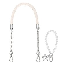 62cm/24.4" PU Leather Braided Purse Straps Cream, Silver Buckle 