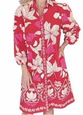 New Maude Vivante Ava Valentine Shirt Dress Pink Florals Pockets XL $158