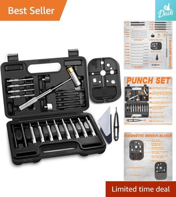 Professional Pin Punch Tool Set with Detachable Hammer & Bench Block Storage