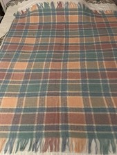 Vintage Faribault Faribo Plaid Blanket Unisex Pastel MC 60 Wool. Fringe.