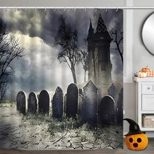 Scary Halloween Shower Curtain for BathroomHorror Graveyard Shower Curtain wi...
