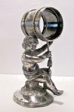 Antique Victorian Napkin Ring Draped Cherub Raises Rope-Secured Napkin Ring