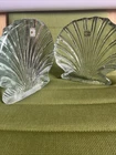2 Vintage Blenko Art Glass Scalloped Clam Shell Bookends 6”x5” Unique superb hev