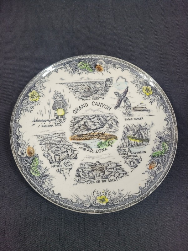 Vintage 50’s 60’s Old ARIZONA SOUVENIR PLATE Hand Paint Fred Harvey Grand Canyon